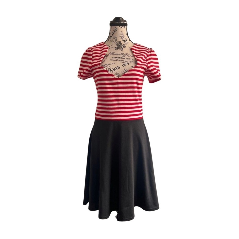 Rock Steady Rockabilly Black, Red & White Striped Midi Dress Size Large